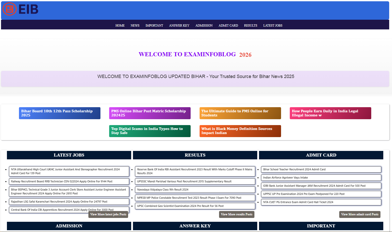 ExaminfoBlog – Dynamic Multiuser Educational Portal project screenshot